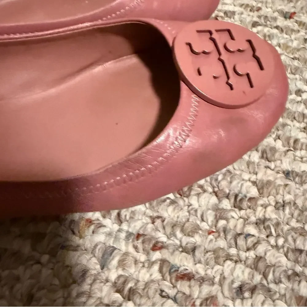 Tory Burch Minnie Travel Ballet with Leather Logo in Rosa- Size 9.5